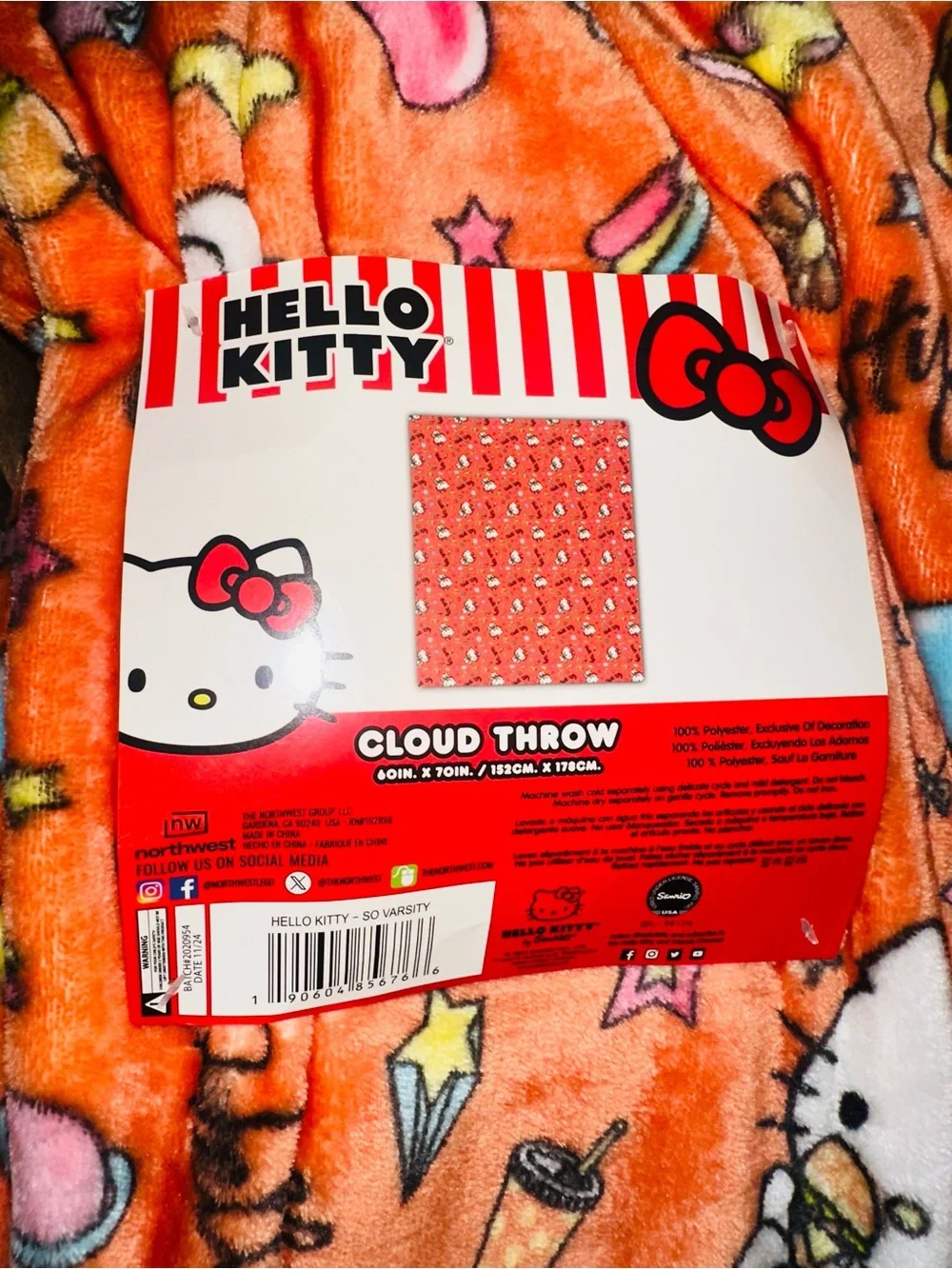 Hello Kitty Orange Plush Kids Throw Blanket with Colorful Print